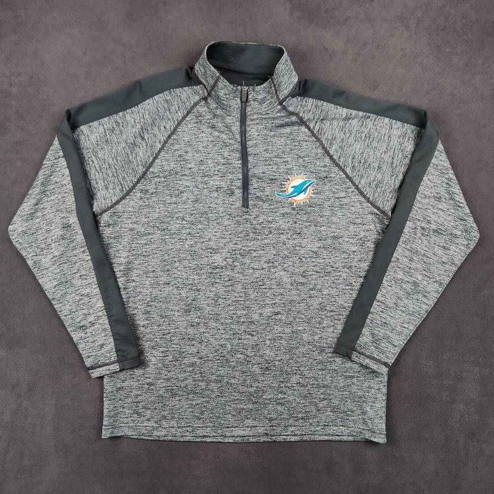 Miami Dolphins NFL Antigua 1/4 Zip Pullover Mens Large Gray Heather Performance